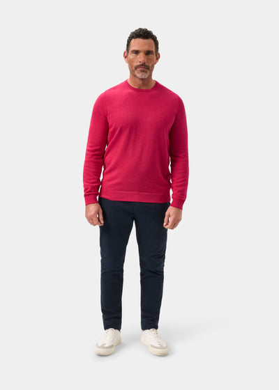 Men's Cotton Cashmere Crew Neck Jumper in Raspberry Red