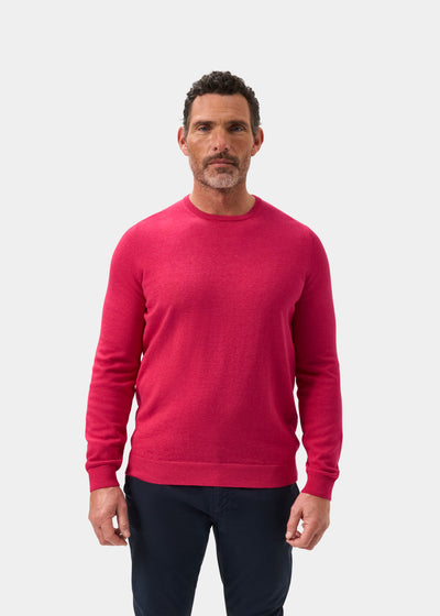 Men's Cotton Cashmere Crew Neck Jumper in Raspberry Red