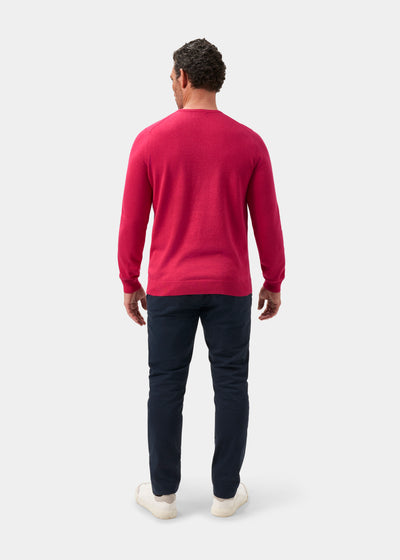 Men's Cotton Cashmere Crew Neck Jumper in Raspberry Red