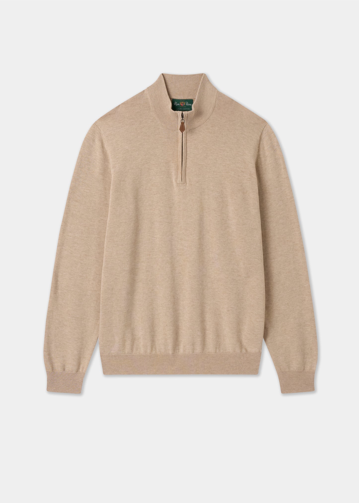 Mens Cotton Cashmere Quarter Zip Jumper in Beige