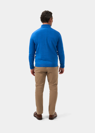 Mens Cotton Cashmere Quarter Zip Jumper in Blue