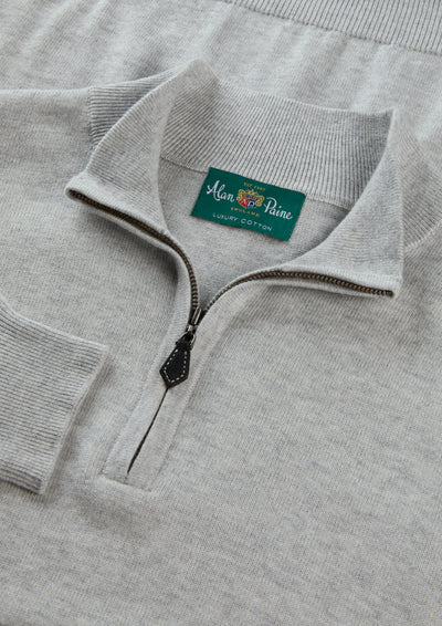 Men's Cotton Cashmere Quarter Zip Jumper in Light Grey