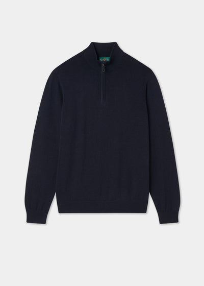Men's Cotton Cashmere Quarter Zip Jumper in Navy
