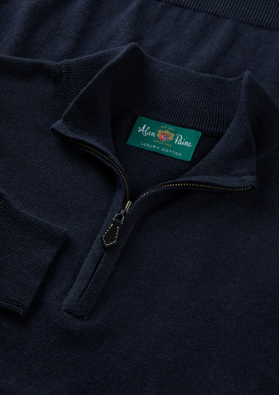 Men's Cotton Cashmere Quarter Zip Jumper in Navy