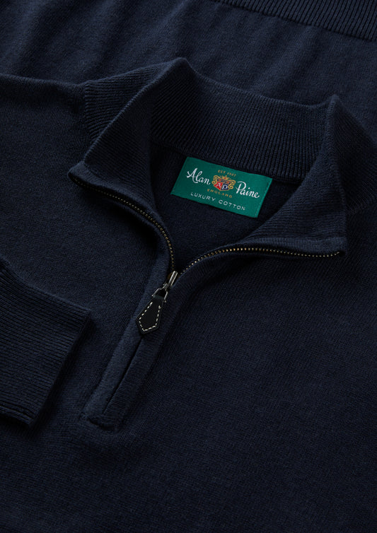 Men's Cotton Cashmere Quarter Zip Jumper in Navy