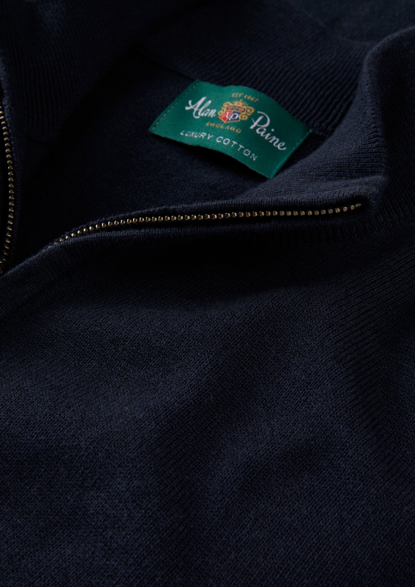 Men's Cotton Cashmere Quarter Zip Jumper in Navy