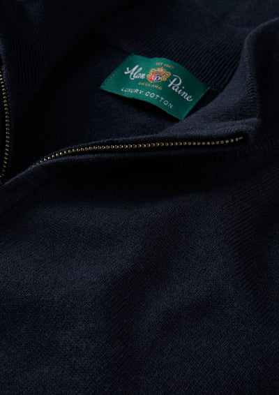Men's Cotton Cashmere Quarter Zip Jumper in Navy