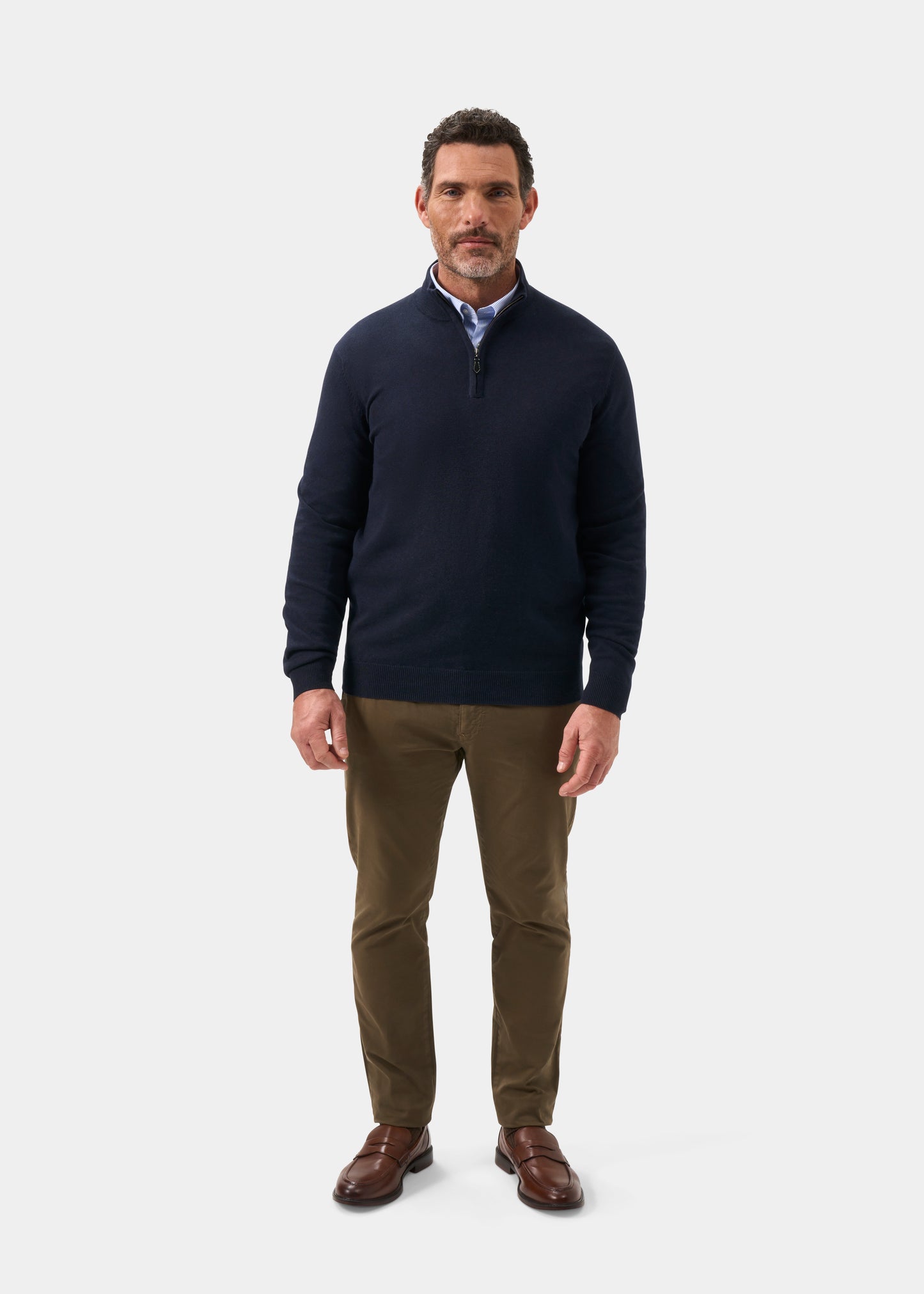 Men's Cotton Cashmere Quarter Zip Jumper in Navy