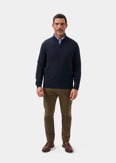 Men's Cotton Cashmere Quarter Zip Jumper in Navy