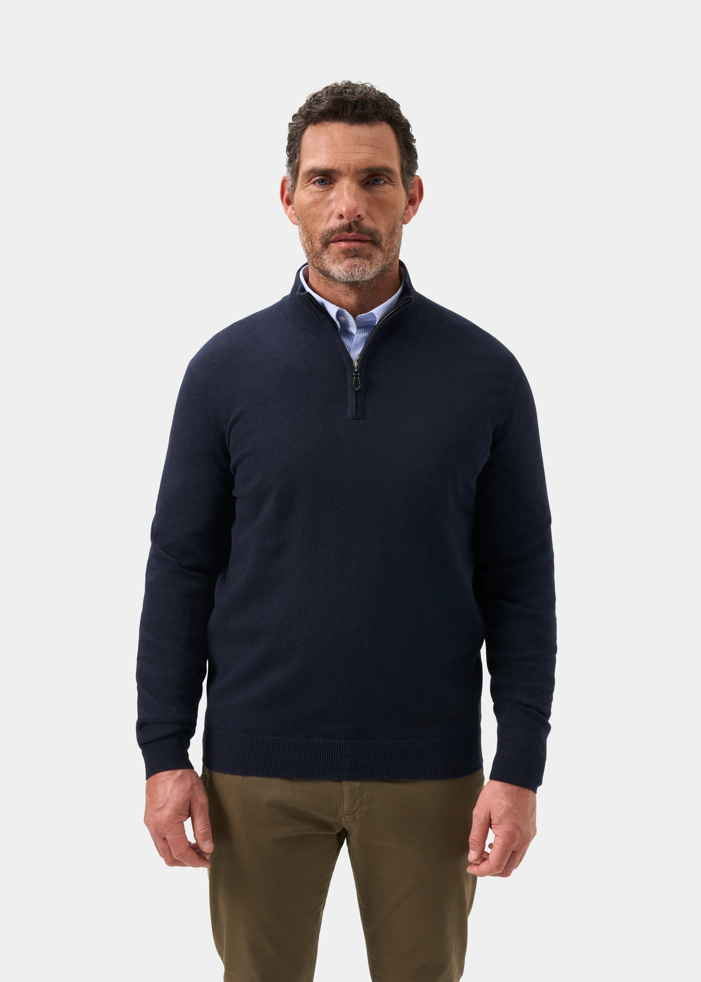 Men's Cotton Cashmere Quarter Zip Jumper in Navy