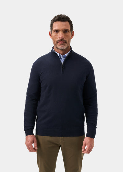 Men's Cotton Cashmere Quarter Zip Jumper in Navy