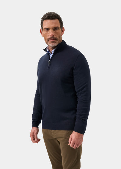 Men's Cotton Cashmere Quarter Zip Jumper in Navy