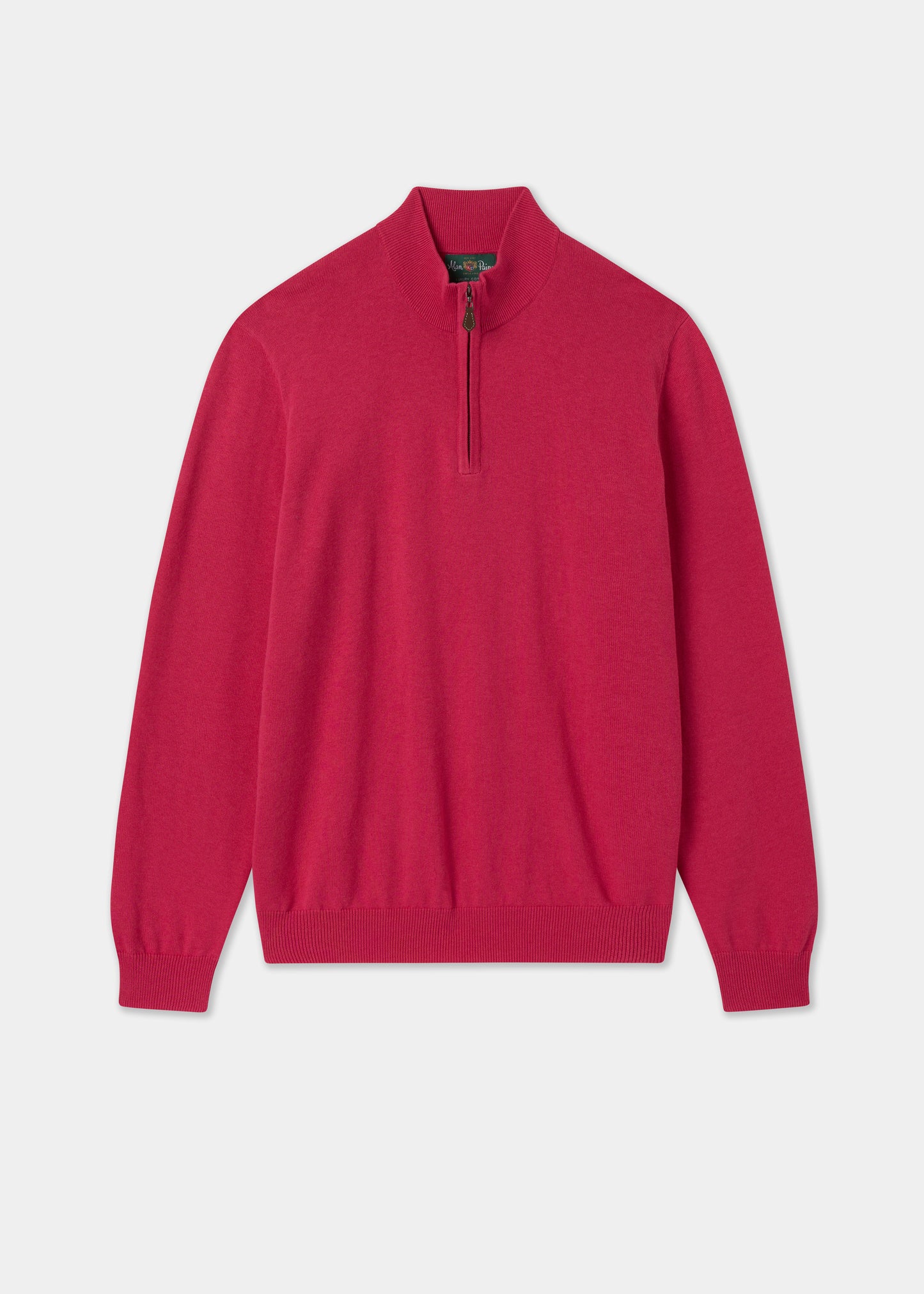 Mens Cotton Cashmere Quarter Zip Jumper in Raspberry Red
