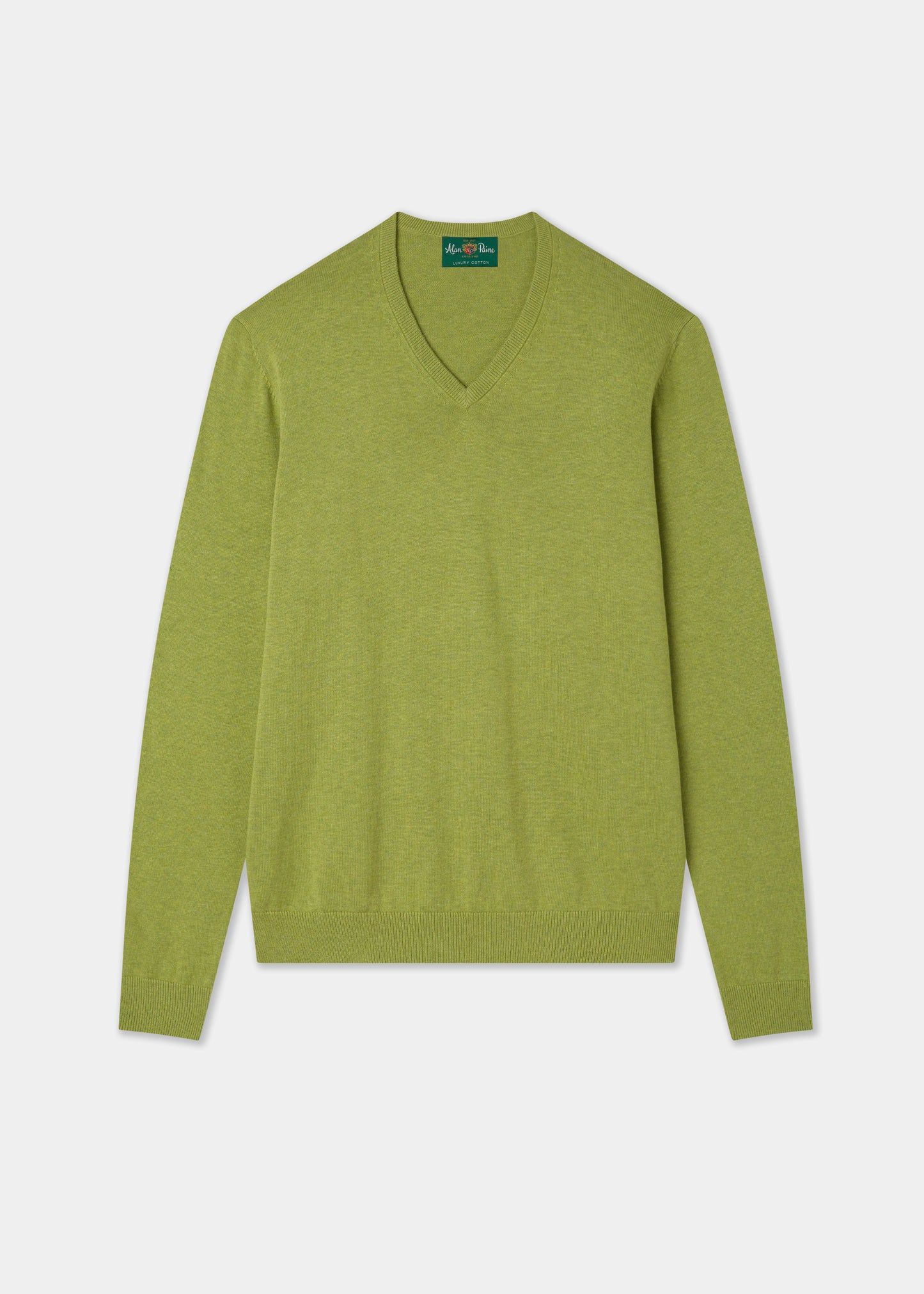 Men's Cotton Cashmere Vee Neck Jumper in Green
