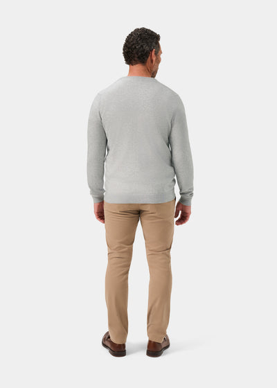 Men's Cotton Cashmere Vee Neck Jumper in Light Grey