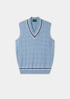 Men's Cotton Vee Neck Slipover Cricket Jumper in Light Blue and Navy