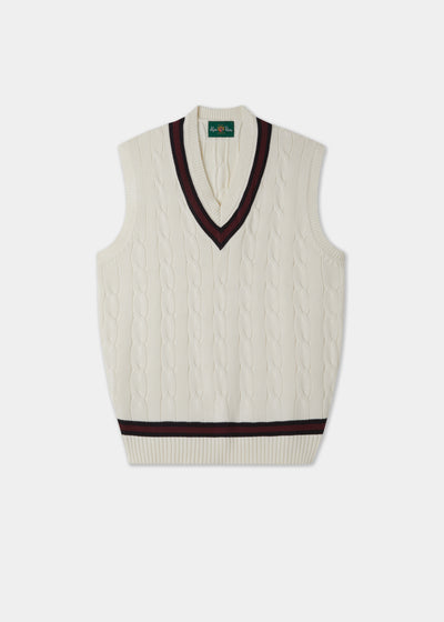 Men's Cotton Vee Neck Slipover Cricket Junper in White and Red