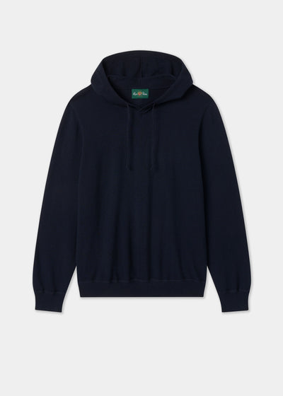 Mens Cotton Merino Hoodie Jumper in Navy