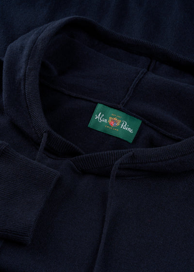 Mens Cotton Merino Hoodie Jumper in Navy
