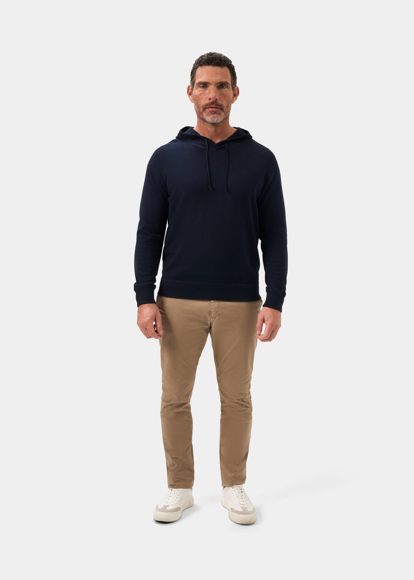 Mens Cotton Merino Hoodie Jumper in Navy