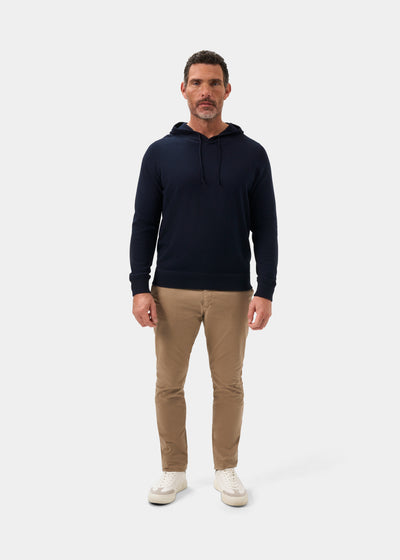 Mens Cotton Merino Hoodie Jumper in Navy