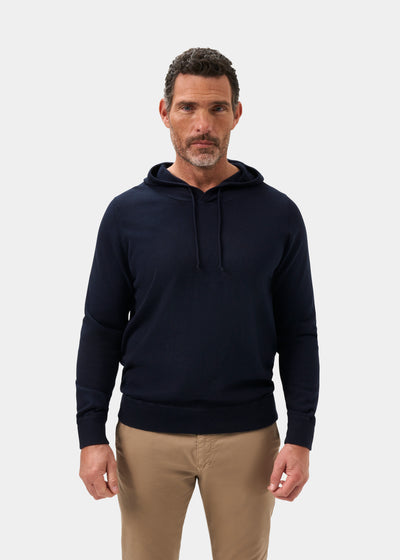 Mens Cotton Merino Hoodie Jumper in Navy