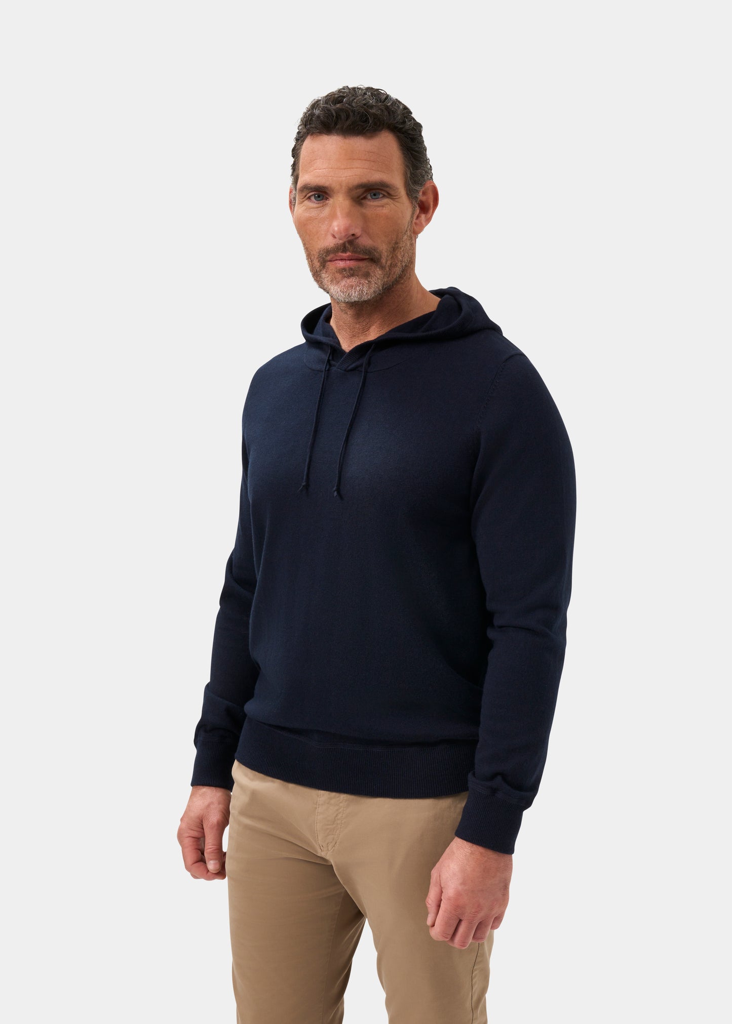 Mens Cotton Merino Hoodie Jumper in Navy