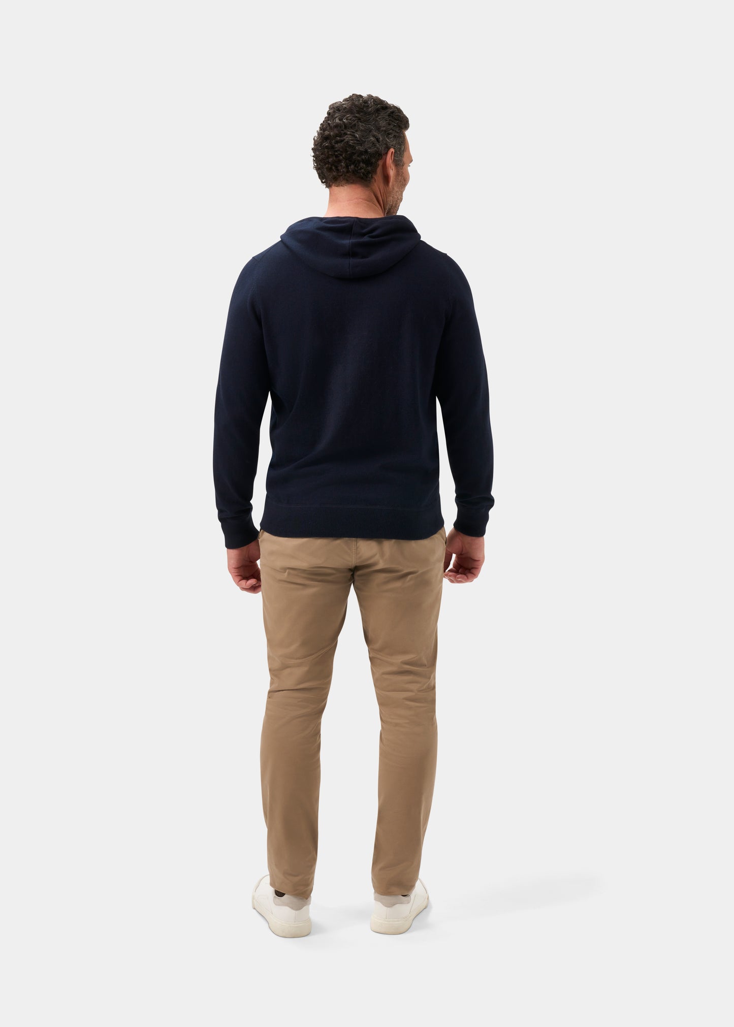 Mens Cotton Merino Hoodie Jumper in Navy