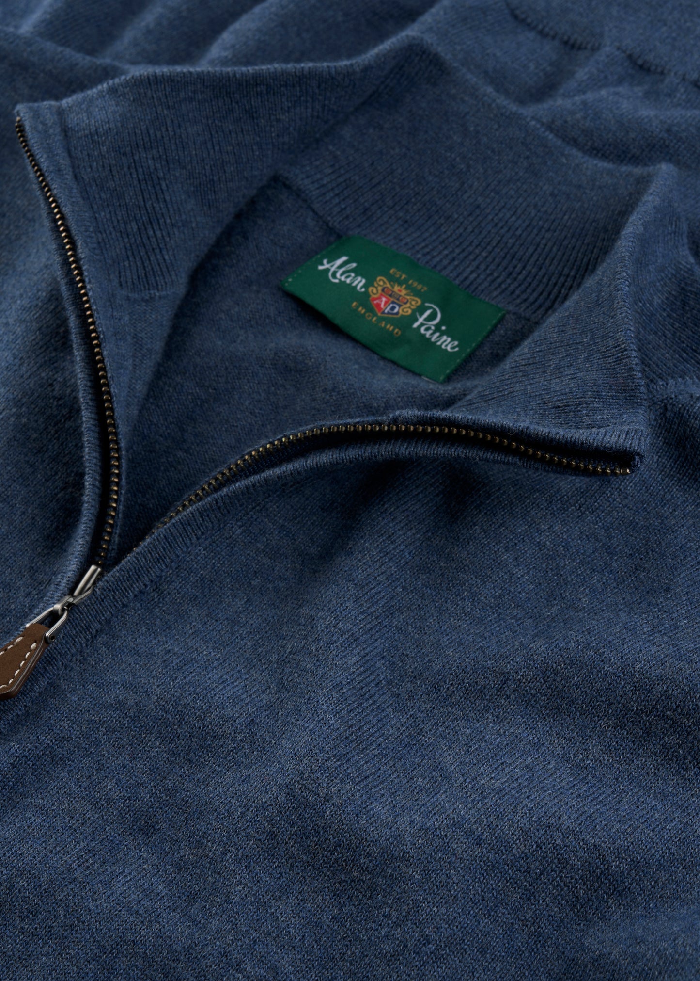 Men's Cotton Merino Quarter Zip Neck Jumper in Denim