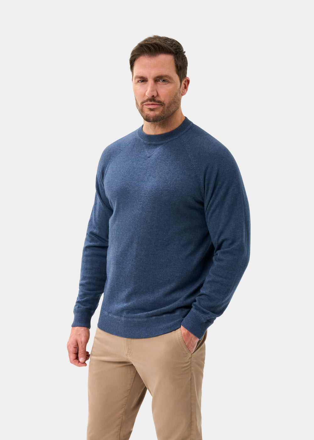 Men's Cotton Merino Crew Neck Sweatshirt Jumper in Denim