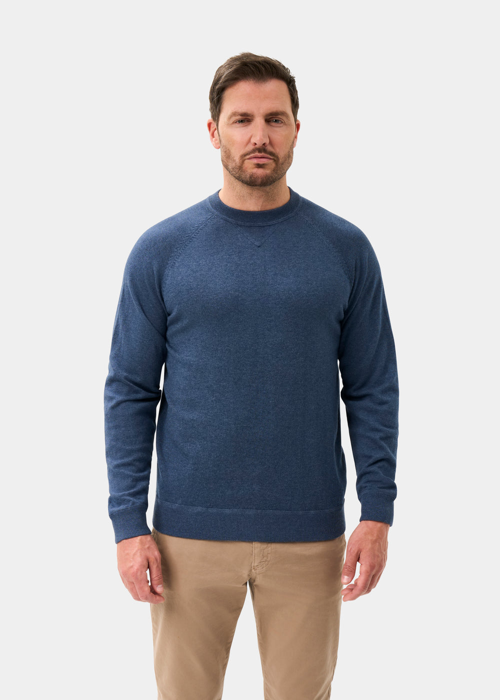 Men's Cotton Merino Crew Neck Sweatshirt Jumper in Denim
