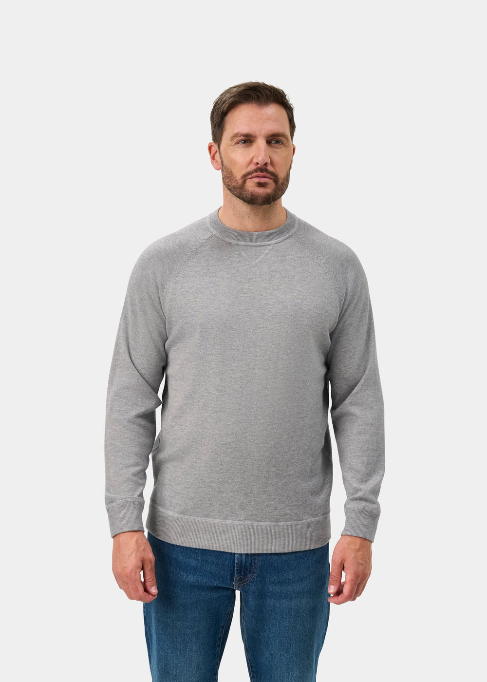 Saddington Cotton Merino Crew Neck Sweatshirt In Light Grey Mix