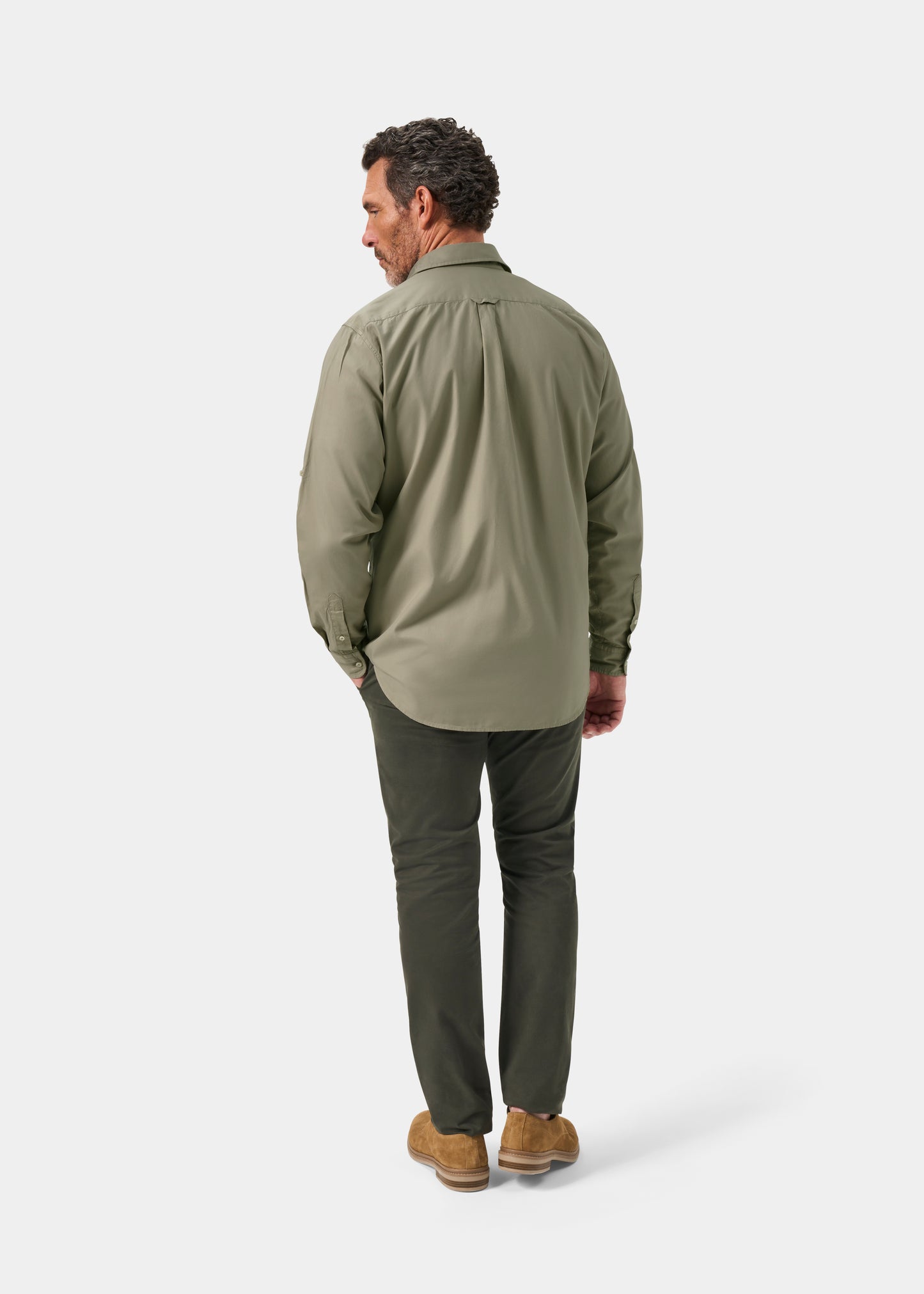 Mens Cotton Long Sleeve Shirt in Green