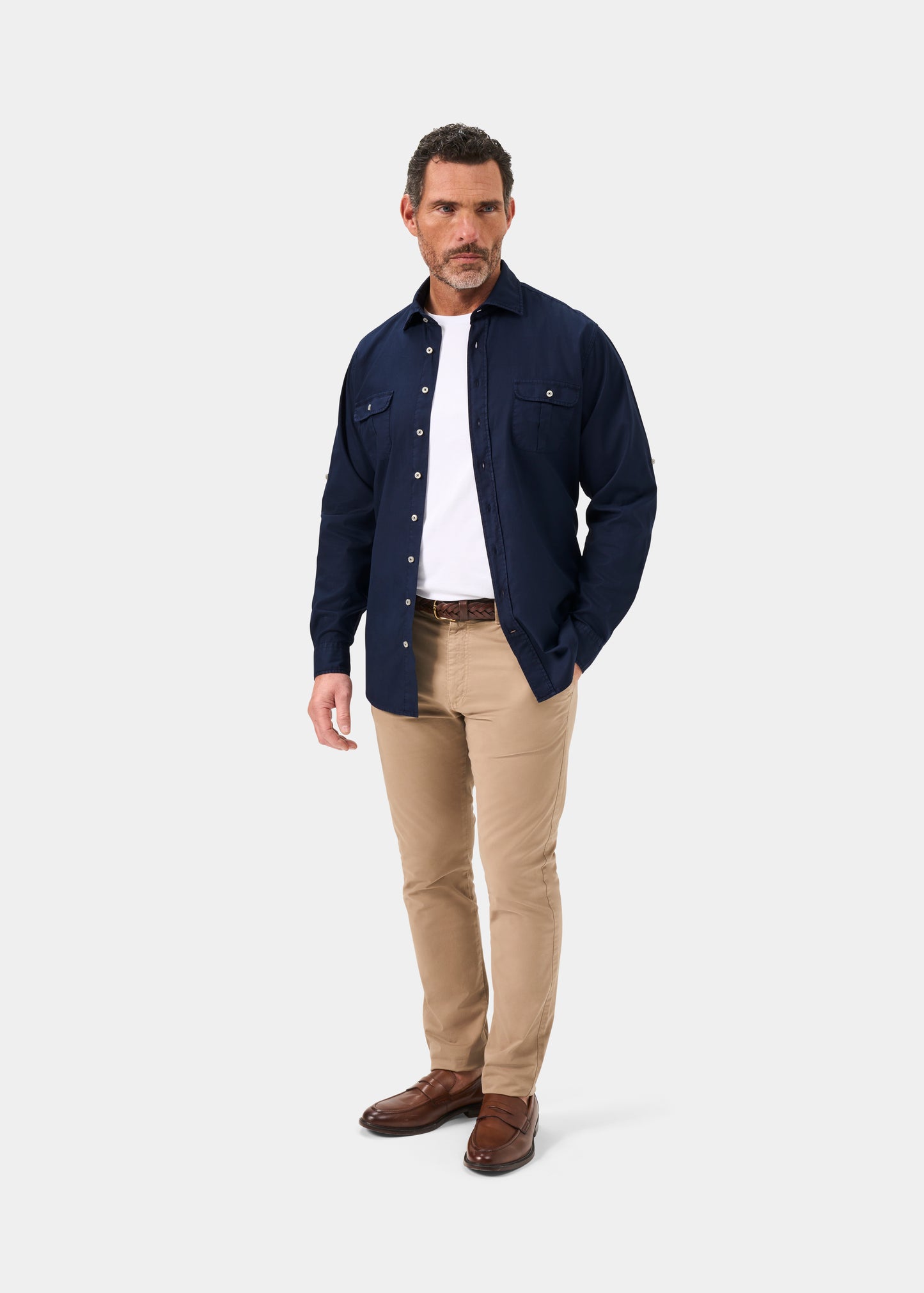 Mens Cotton Long Sleeve Shirt in Navy