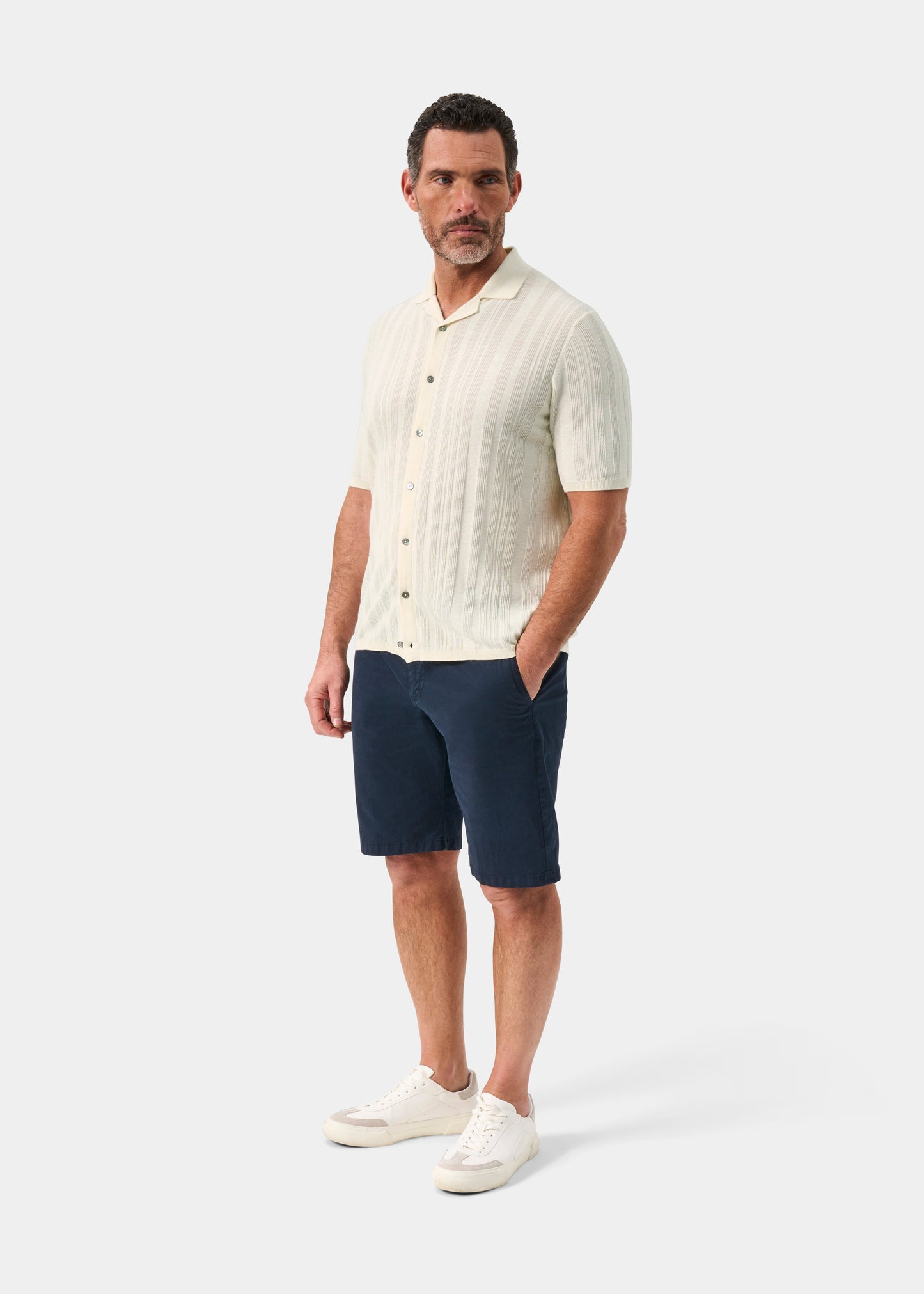 Men's Cotton Revere Collar Shirt in White