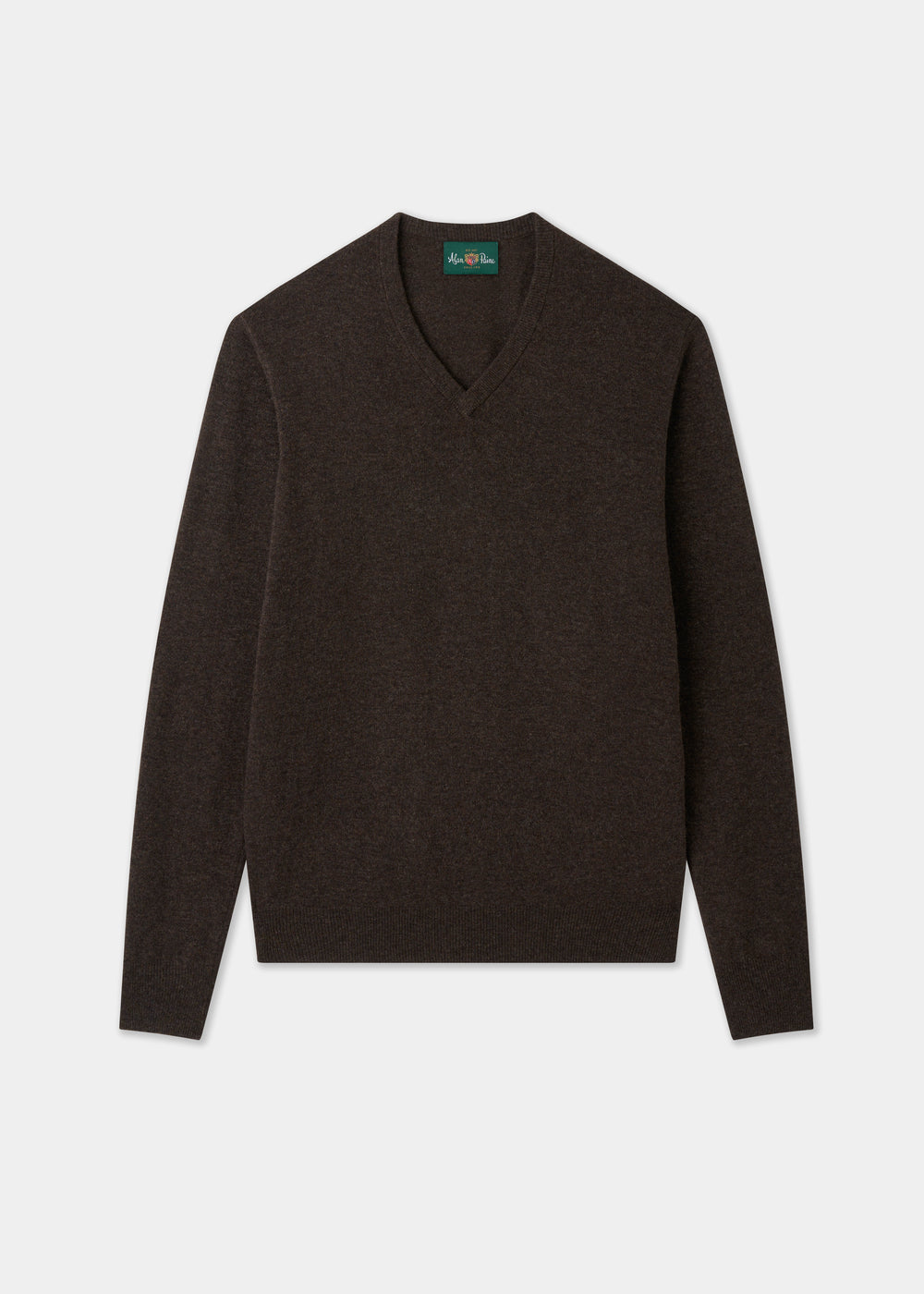Men's Geelong Wool Vee Neck Jumper in Cocoa