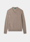 Men's Geelong Wool Vee Neck Jumper in Mushroom