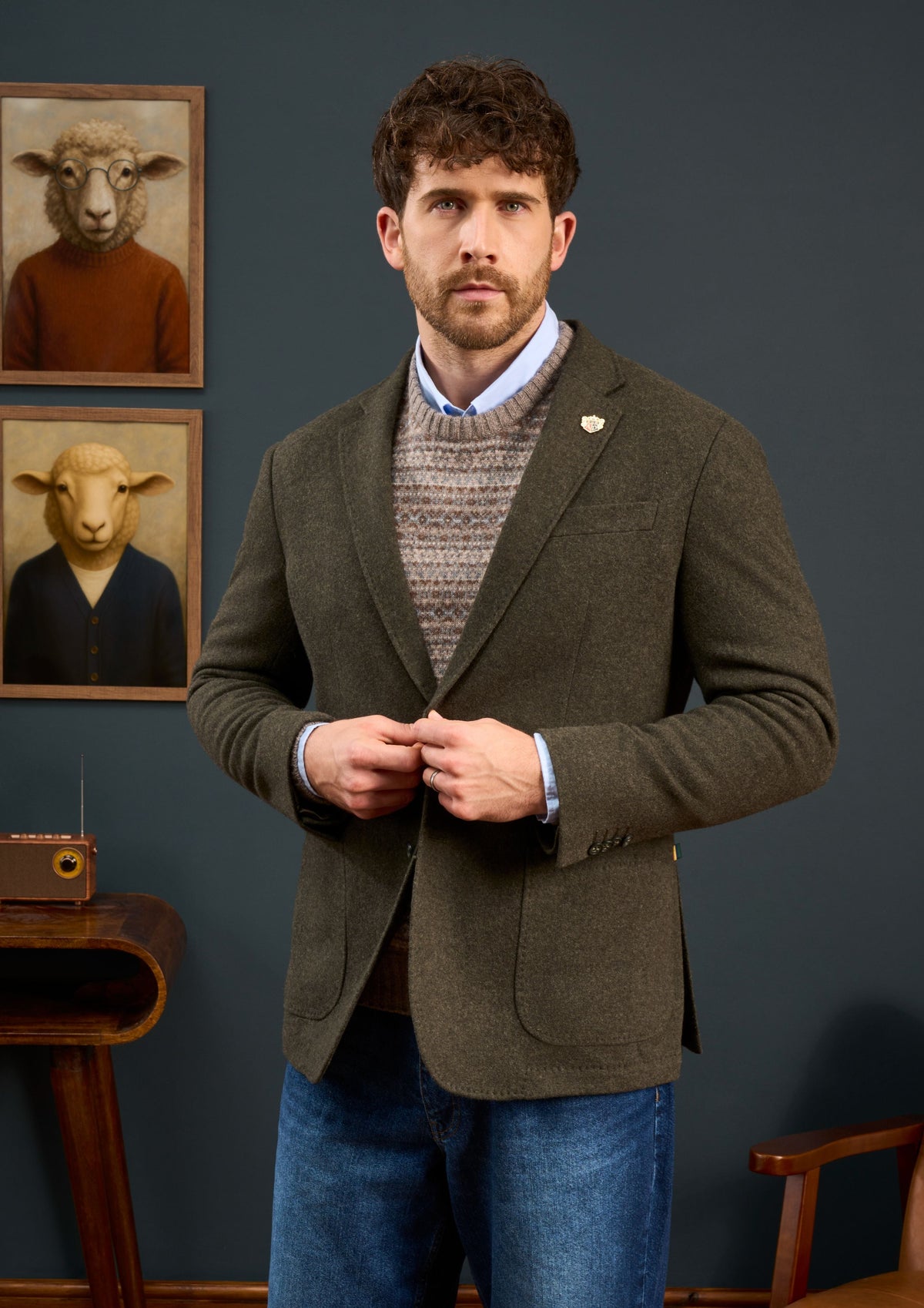 Mens-Knitted-Blazer-Olive