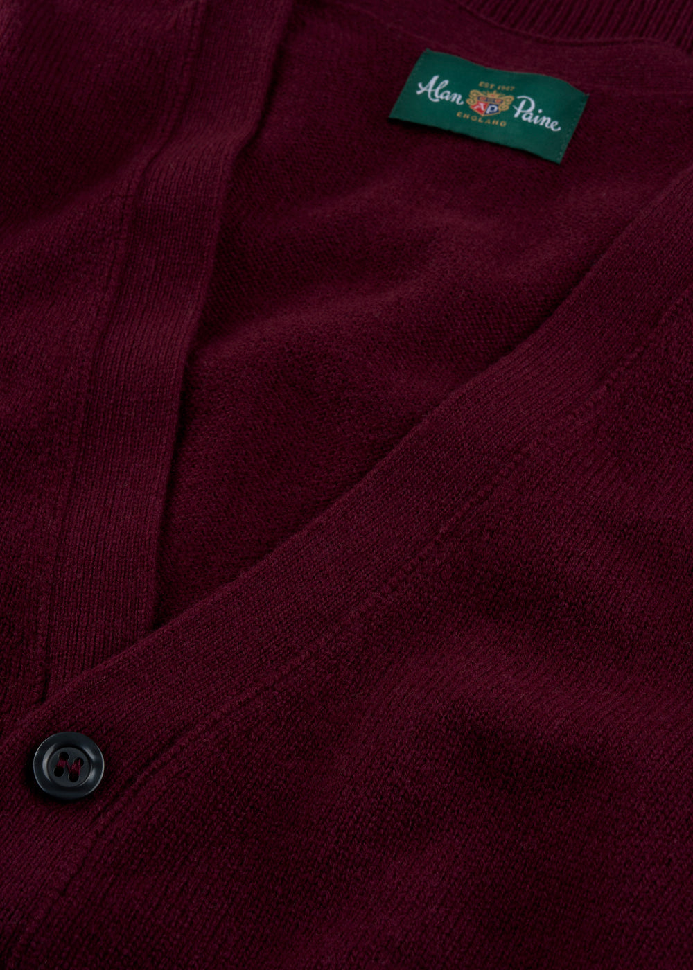 Men's Lambswool Vee Neck Cardigan Jumper in Bordeaux
