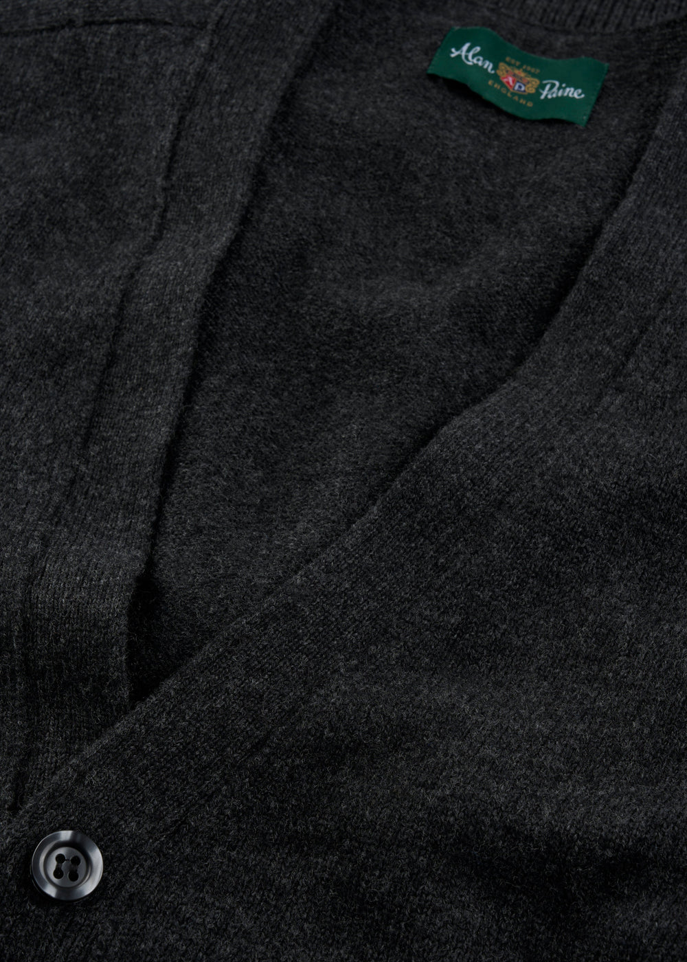 Men's Lambswool Vee Neck Cardigan Jumper in Charcoal