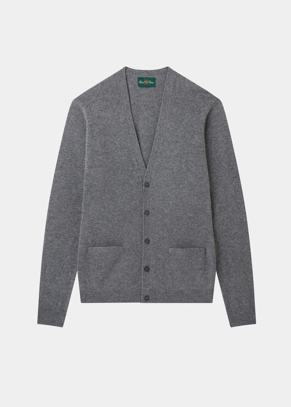Men's Lambswool Vee Neck Cardigan Jumper in Grey Mix