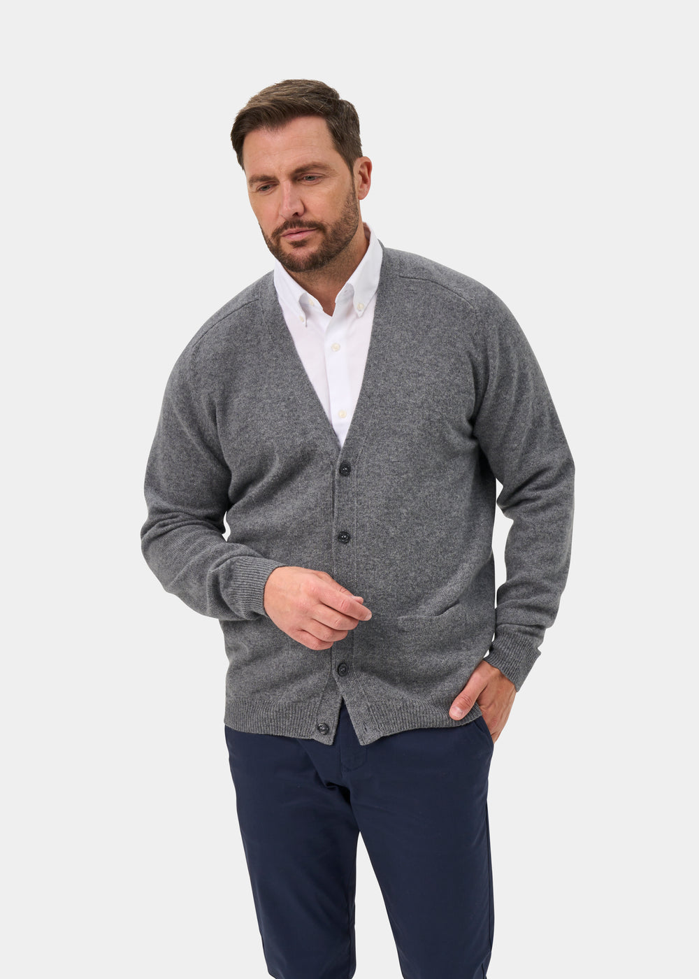 Cornwall Lambswool Cardigan in Grey Mix - Classic Fit