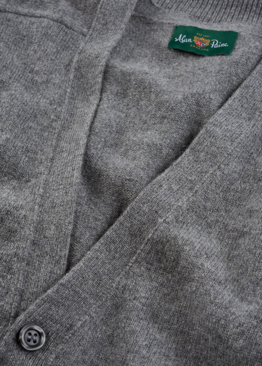 Men's Lambswool Vee Neck Cardigan Jumper in Grey Mix