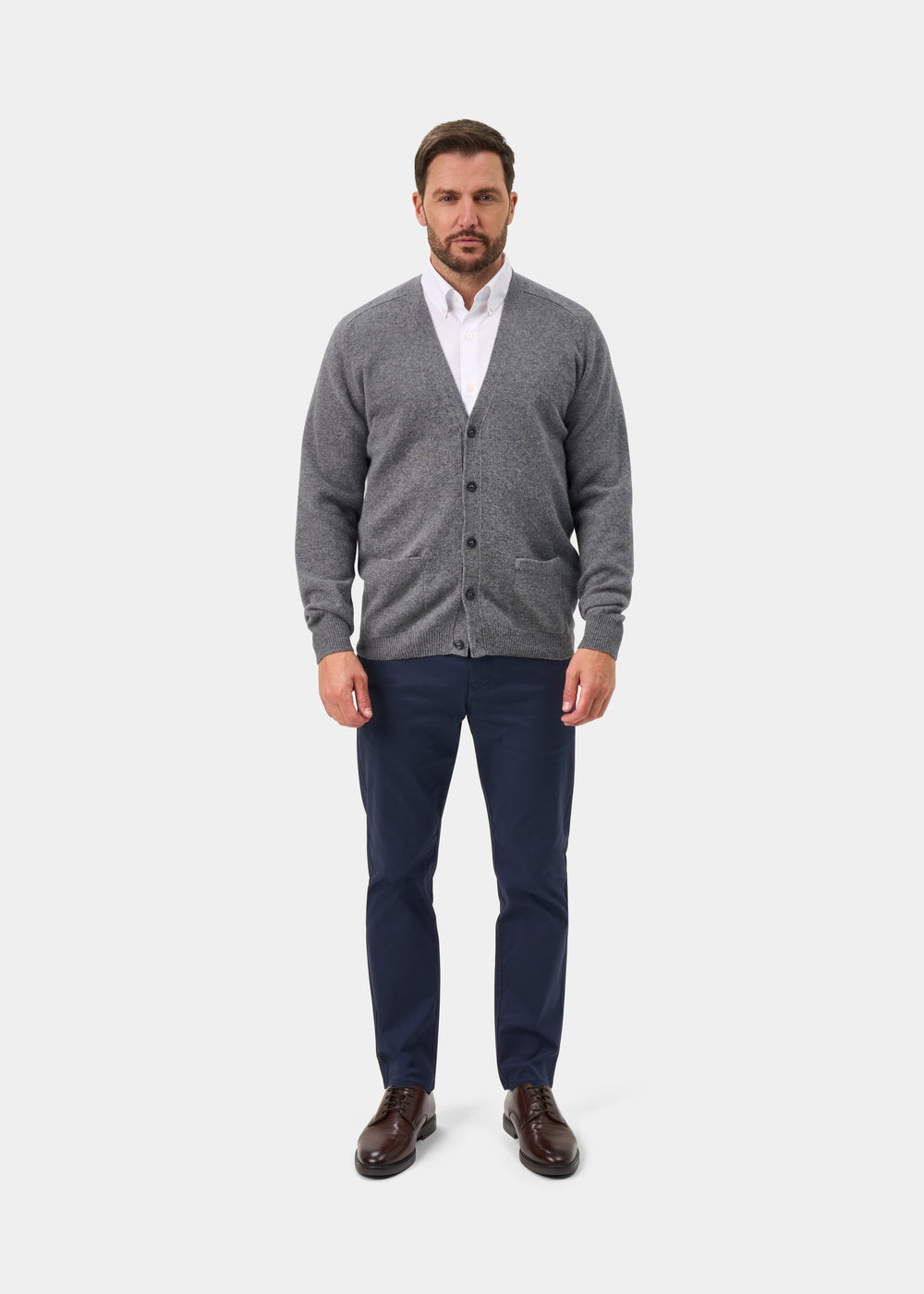 Cornwall Lambswool Cardigan in Grey Mix - Classic Fit