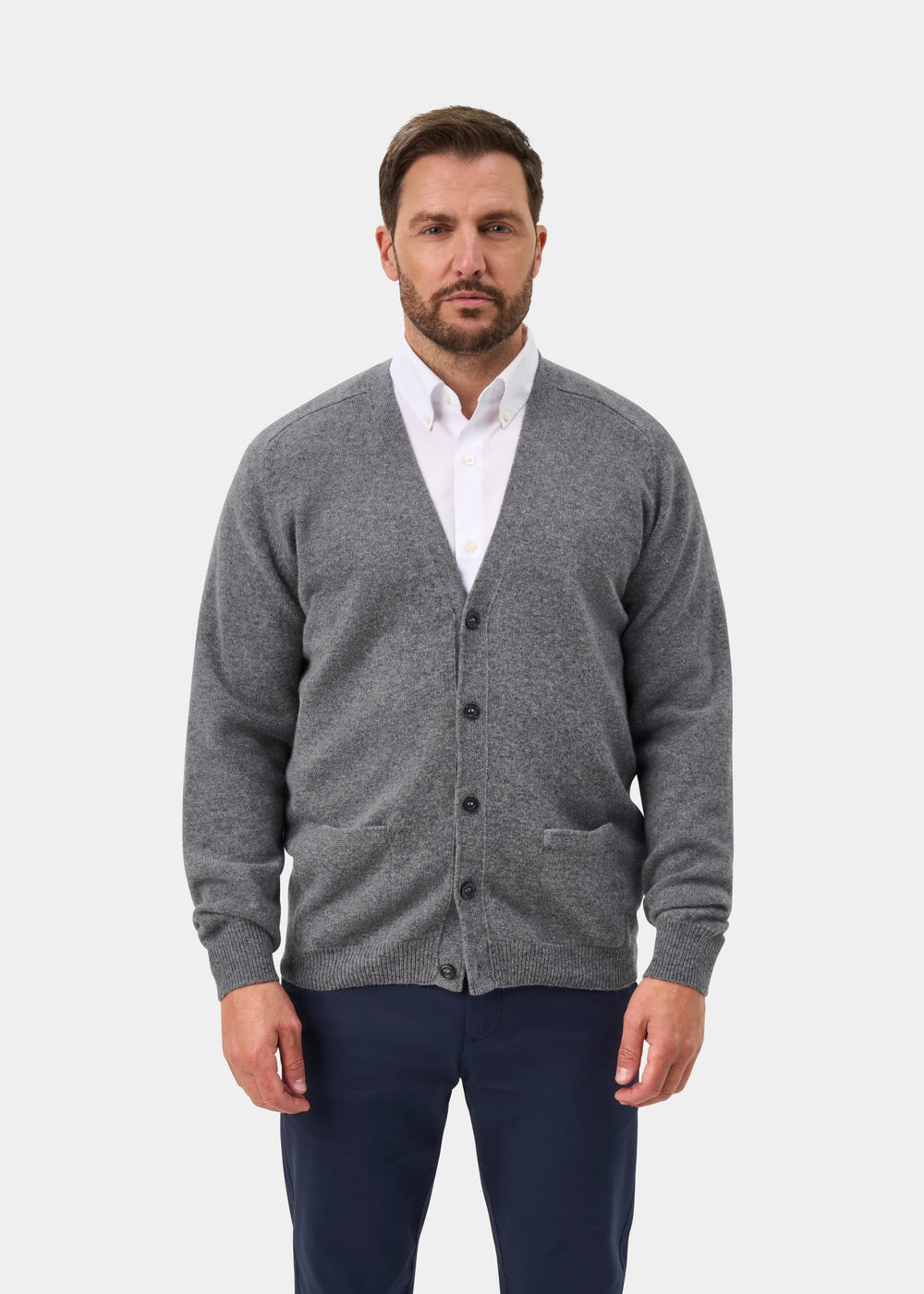 Cornwall Lambswool Cardigan in Grey Mix - Classic Fit
