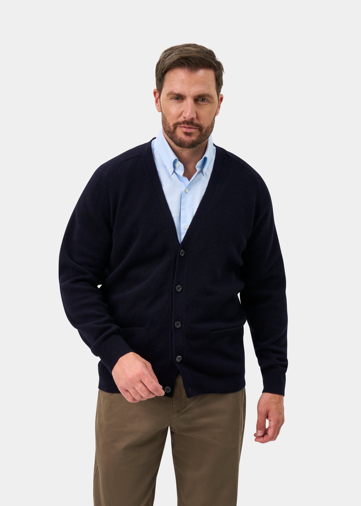 Cornwall Lambswool Cardigan in Navy - Classic Fit