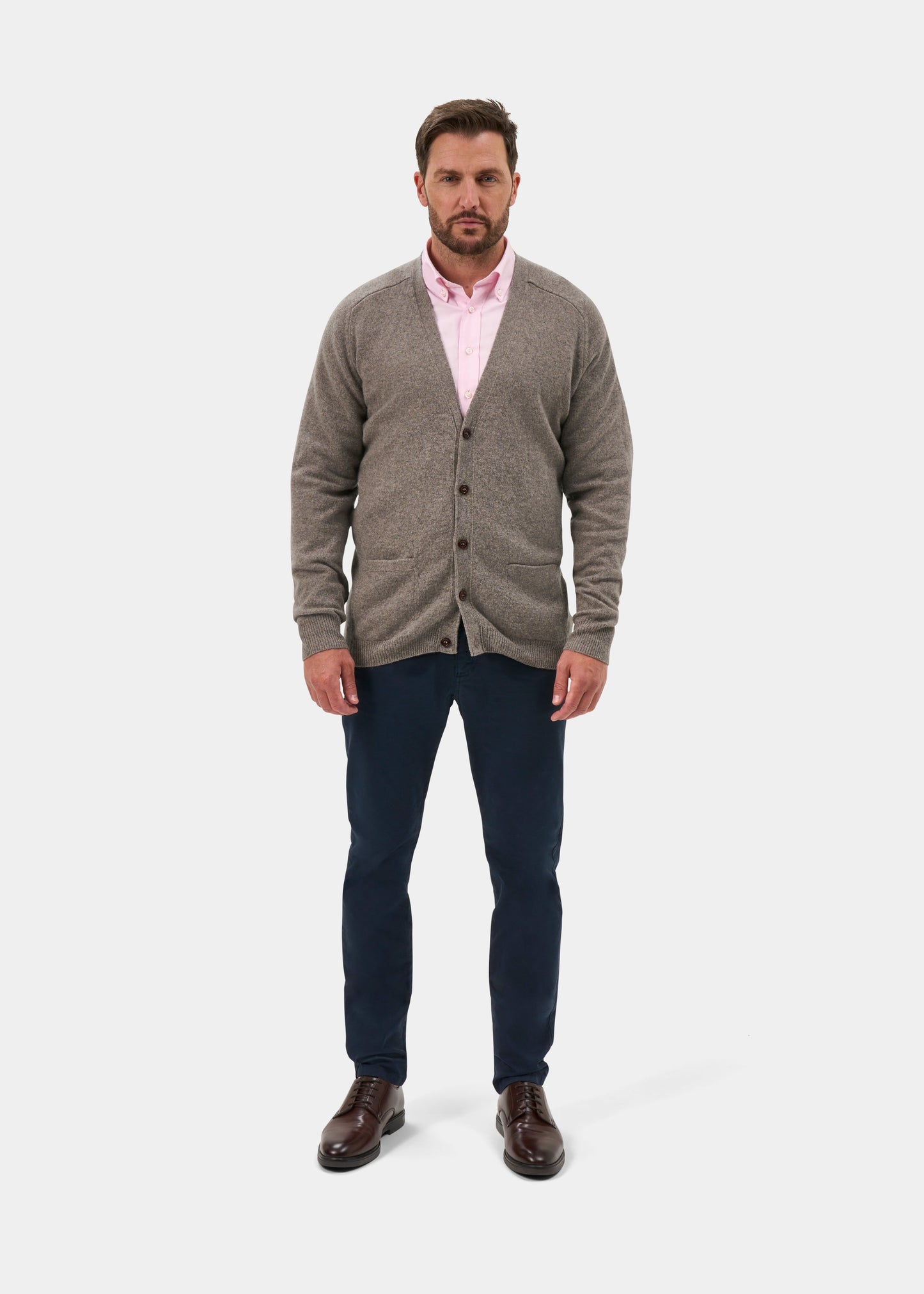 Cornwall Lambswool V-Neck Cardigan In Vole - Classic Fit