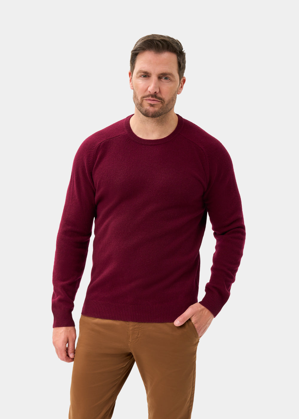 Men's Lambswool Crew Neck Jumper in Bordeaux