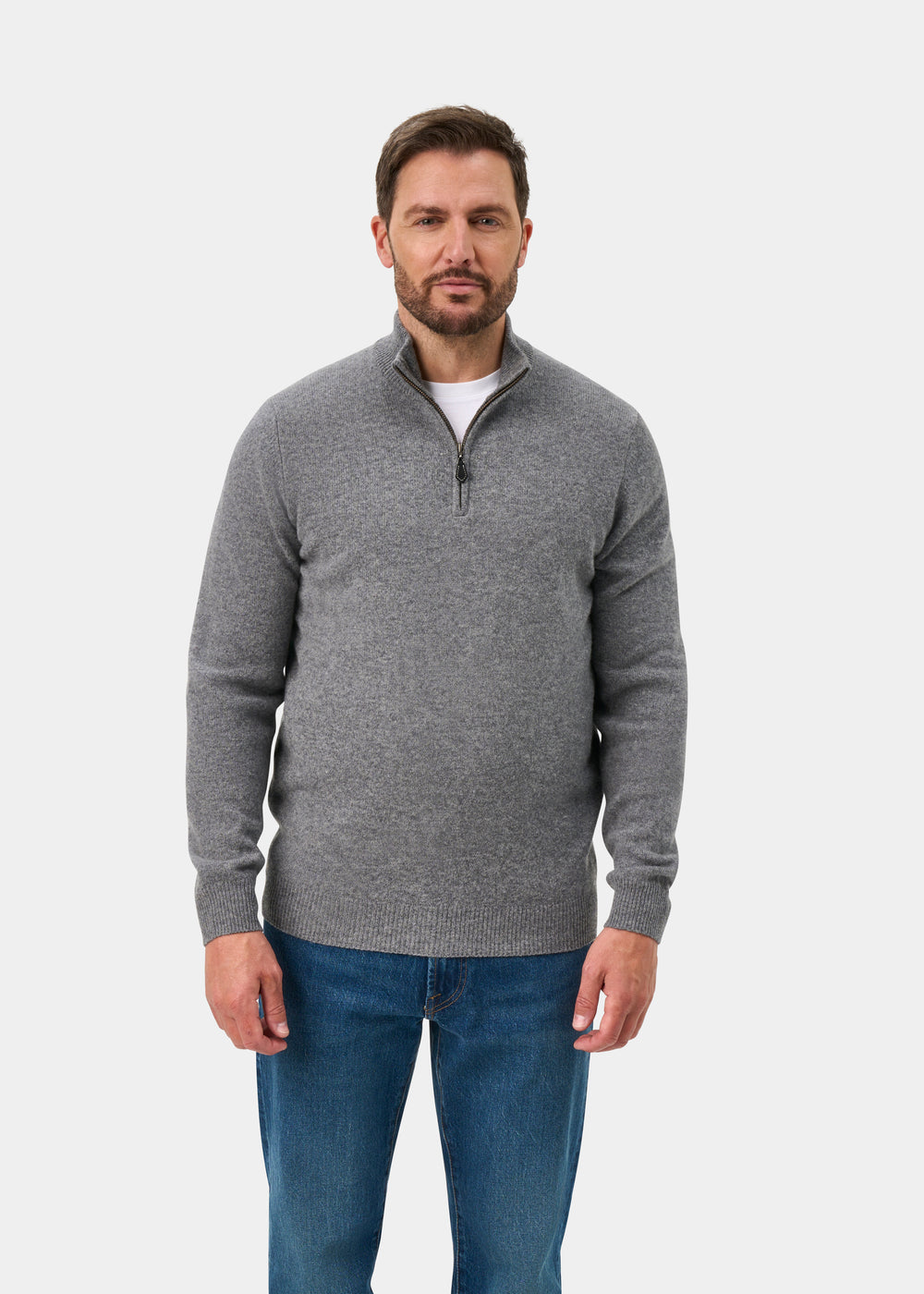 Sutherland Lambswool 1/4 Zip Jumper in Grey Mix - Regular Fit