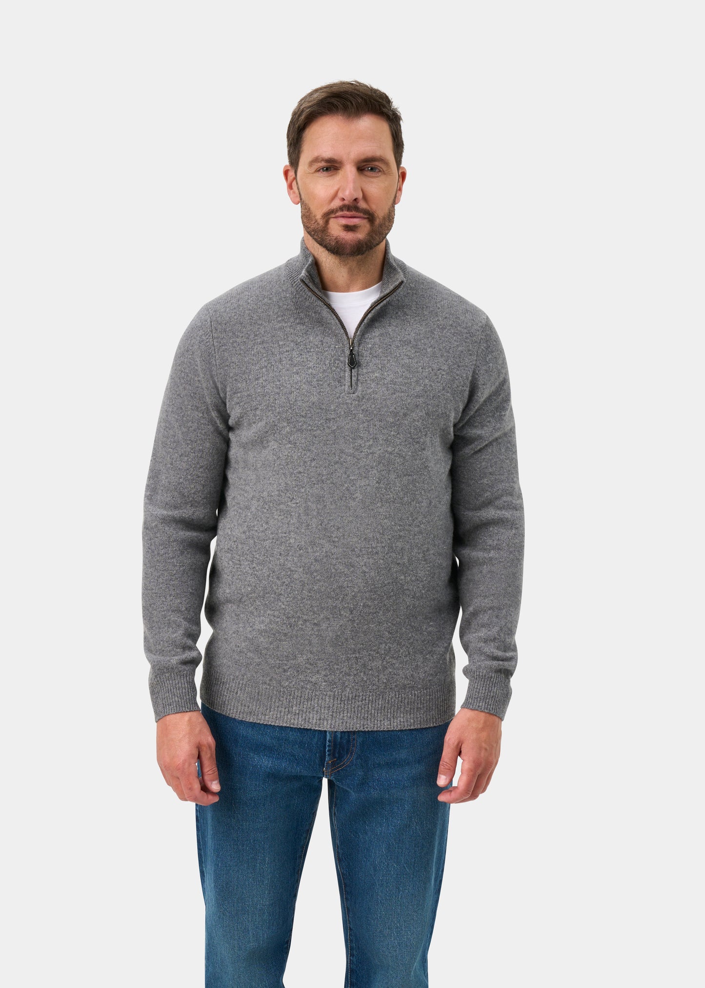 Sutherland Lambswool 1/4 Zip Jumper in Grey Mix - Regular Fit